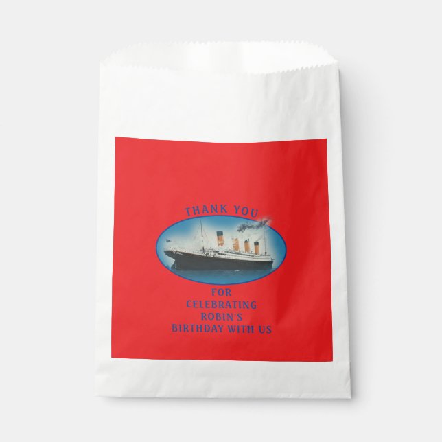 Titanic Birthday Red RMS White Star Line Ship  Favour Bag (Front)