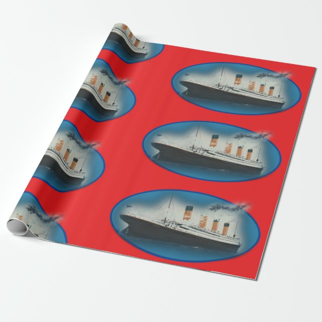 Titanic Birthday Red RMS White Star Line Ship  Wrapping Paper (Unrolled)