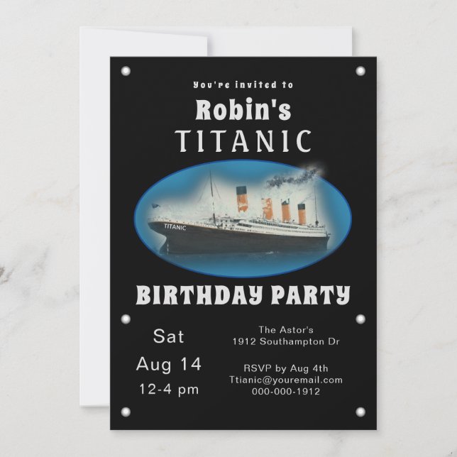 Titanic Black Birthday Invitation (Front)