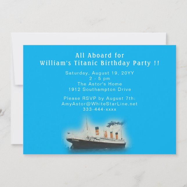 Titanic Blue Birthday White Star Line Ship Invitation (Front)