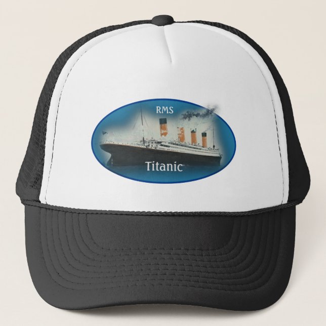 Titanic Blue Oval White Star Line RMS Ship Trucker Hat (Front)