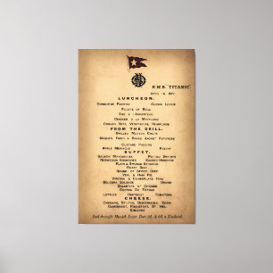 TITANIC Final Luncheon Menu 1912 Canvas Print