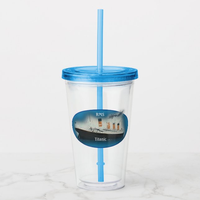 Titanic Maritime Blue White Star Line Ship Acrylic Tumbler (Front)