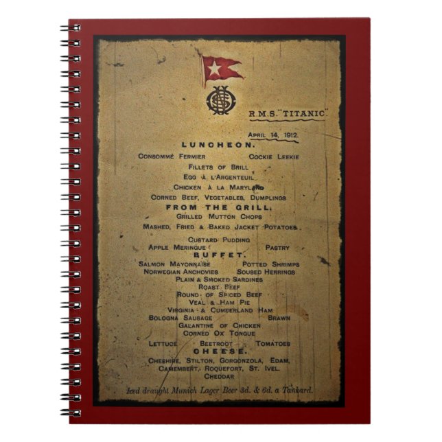 Titanic Menu Notebook (Front)