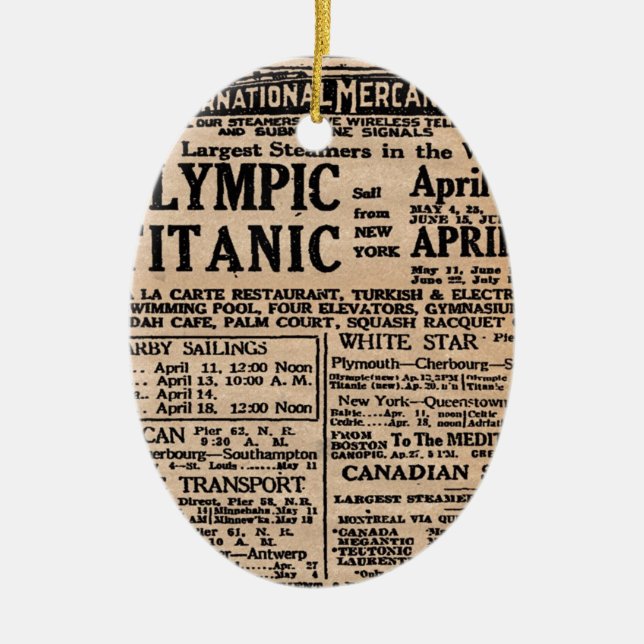 Titanic Newspaper Ad Ceramic Ornament (Front)
