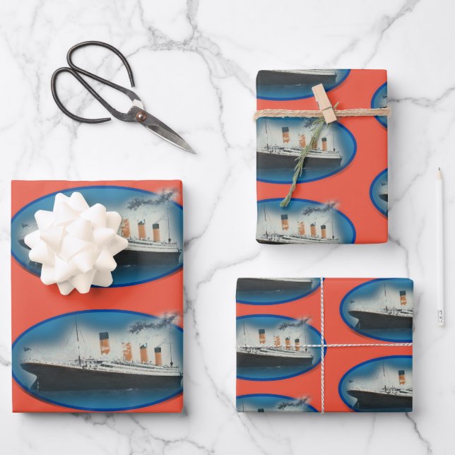 Titanic Orange Birthday Ship Wrapping Paper Sheet (Front)