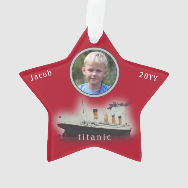 Titanic Porthole Photo Red Christmas Ornament (Back)