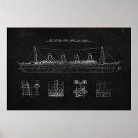 Titanic Poster - Blueprint, Art, Patent, Ship