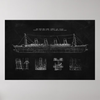 Titanic Poster - Blueprint, Art, Patent, Ship