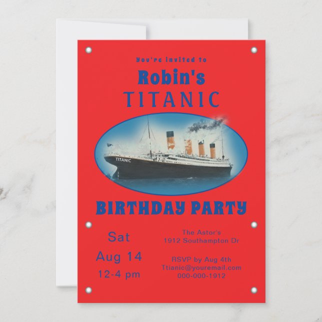 Titanic Red Birthday Invitation (Front)