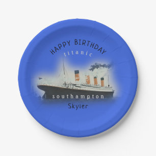 Titanic Ship Happy Birthday Name Marine Blue Paper Paper Plate