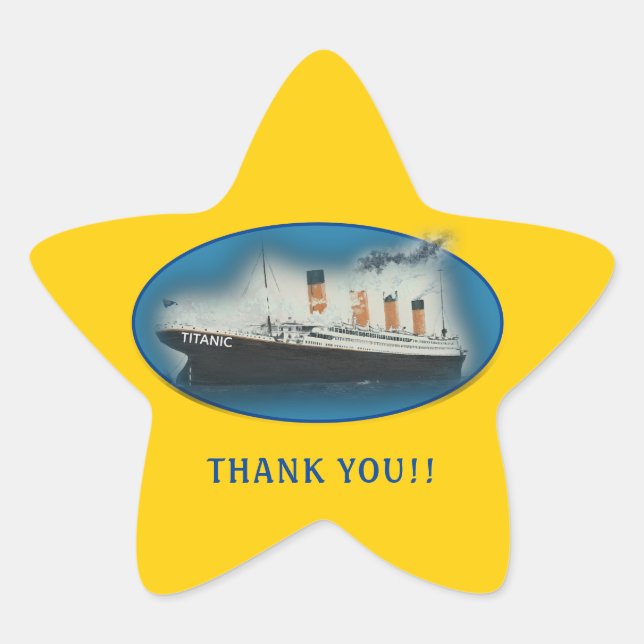 Titanic Thank You Yellow Favour Star Sticker (Front)