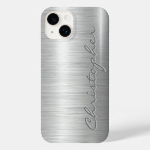 Titanium silver Shiny Stainless Steel Metal 15 Case-Mate iPhone 14 Case