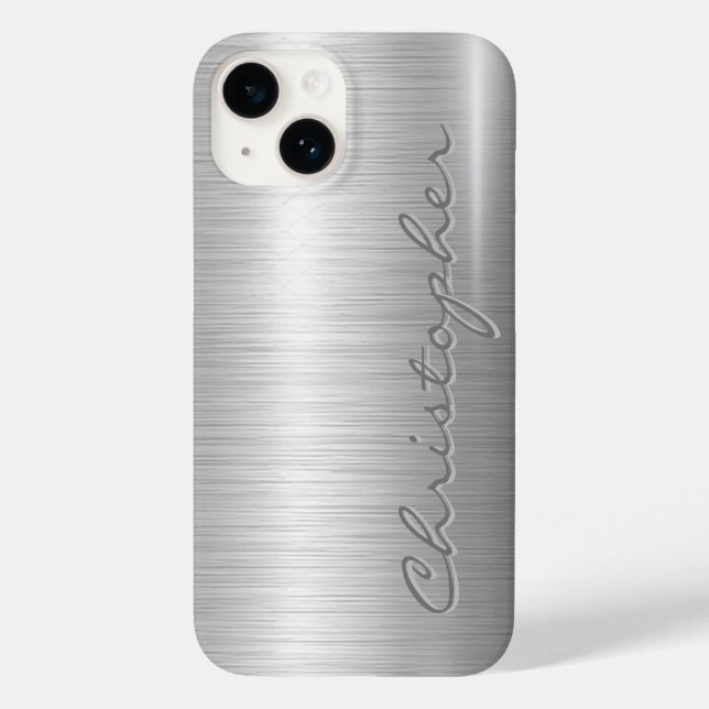 Titanium silver Shiny Stainless Steel Metal 15 Case-Mate iPhone Case (Back)