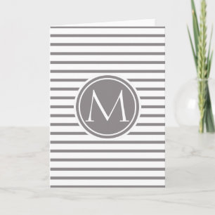 Titanium Thin Stripes Pattern and Monogram Note Card