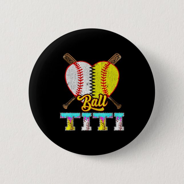 Titi Of Both Half Baseball Softball Ice Cream Drip 2 Inch Round Button (Front)