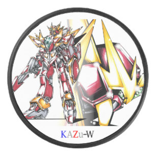 Title 00008 "Red Hero Armored Giant" Hockey Puck