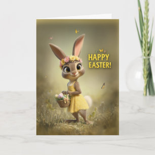 Title Adorable Easter Bunny with Basket and Flower Card