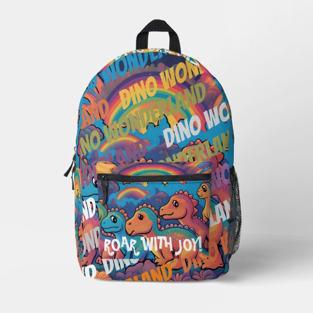 Title: Colourful Dinosaur Rainbow  Printed Backpack (Front)