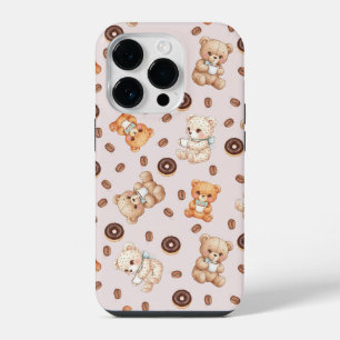 Title Cute Coffee and Donuts Bear Seamless Pattern iPhone 14 Pro Case