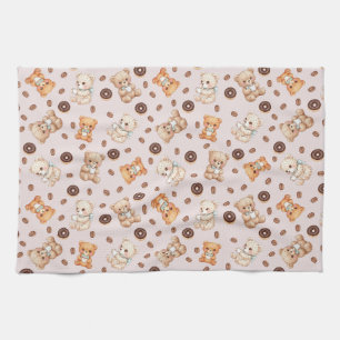 Title Cute Coffee and Doughnuts Bear Seamless Patt Kitchen Towel