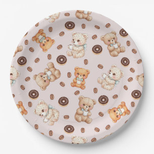 Title Cute Coffee and Doughnuts Bear Seamless Patt Paper Plate