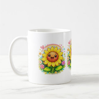 🌻 Title Cute Smiling Sunflower Rainbow Garden Coffee Mug