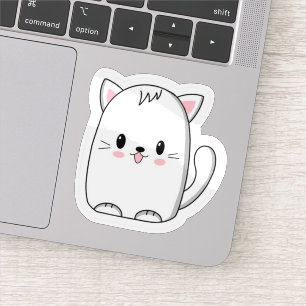 Title: Cute White Kawaii Cat Sticker - Minimalist 