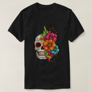Title: Día de los Muertos Floral Skull T-Shirt