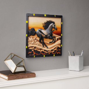 Title: Dune Sprint: Personalized Arabian Charred Square Wall Clock