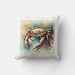 Title Edible Crab 240824AREF113 - Watercolor Throw Pillow