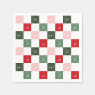 Title  Evergreen Tree Chequered Pattern   Rustic C Napkin