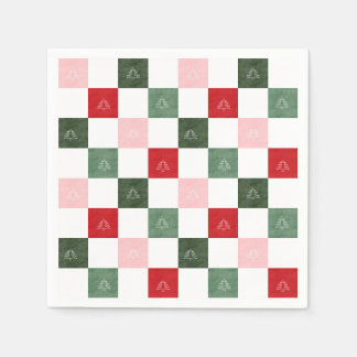 Title Evergreen Tree Chequered Pattern | Rustic C Napkin