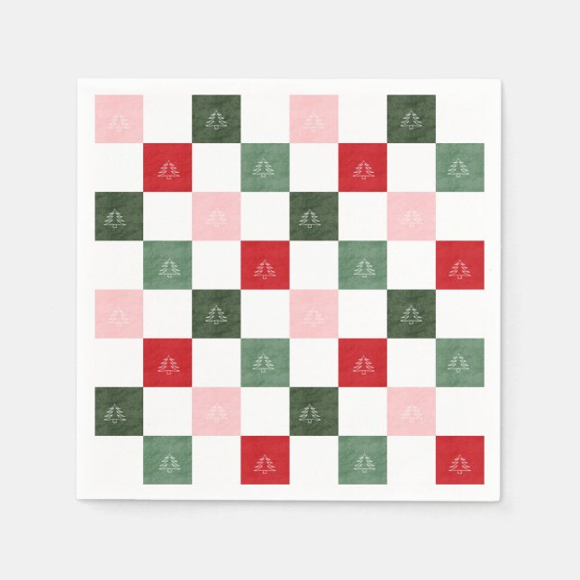 Title  Evergreen Tree Chequered Pattern | Rustic C Napkin (Front)