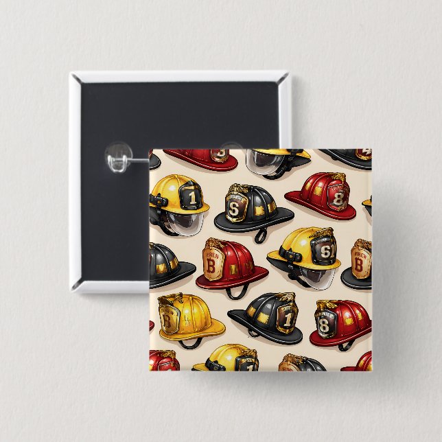 Title firefighter helmet pattern fire station depa 2 inch square button (Front & Back)