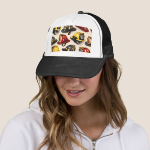 Title firefighter helmet pattern fire station depa trucker hat
