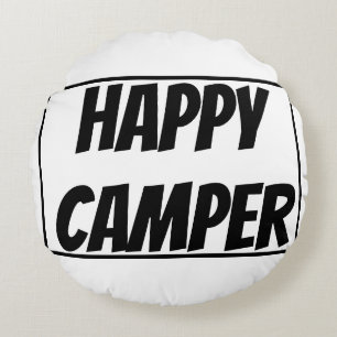 Title: Happy Camper Funny Camping Outdoor Adventur Round Pillow
