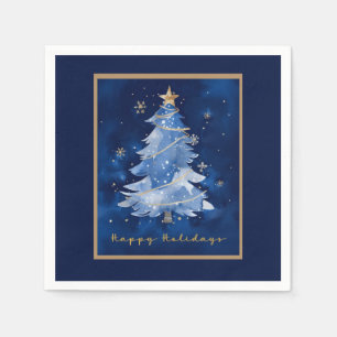 Title: Happy Holidays Elegant Navy Gold Christmas  Napkin