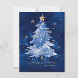 Title: Happy Holidays Elegant Navy Gold Christmas  Postcard