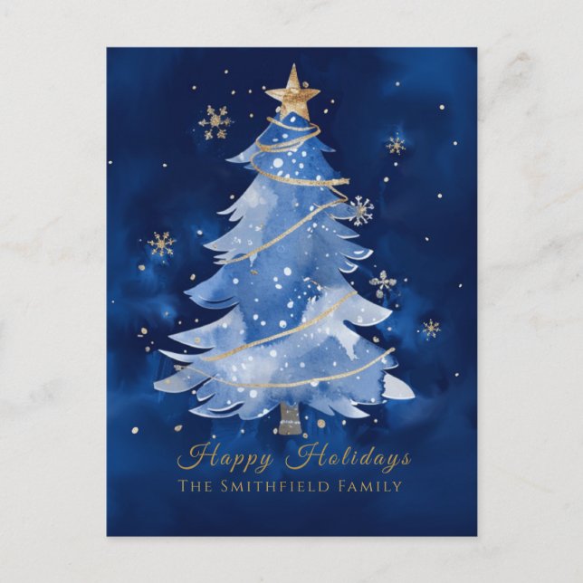 Title: Happy Holidays Elegant Navy Gold Christmas  Postcard (Front)