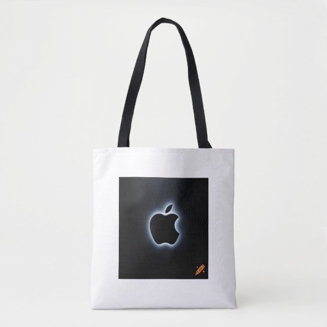 Title: "Illuminated Elegance: Glowing Black Apple  Tote Bag (Front)