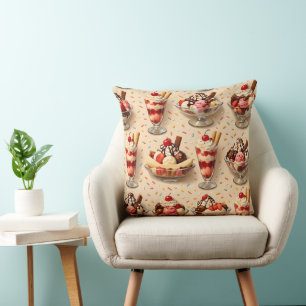 Title indulgence ice cream sundae and banana split throw pillow