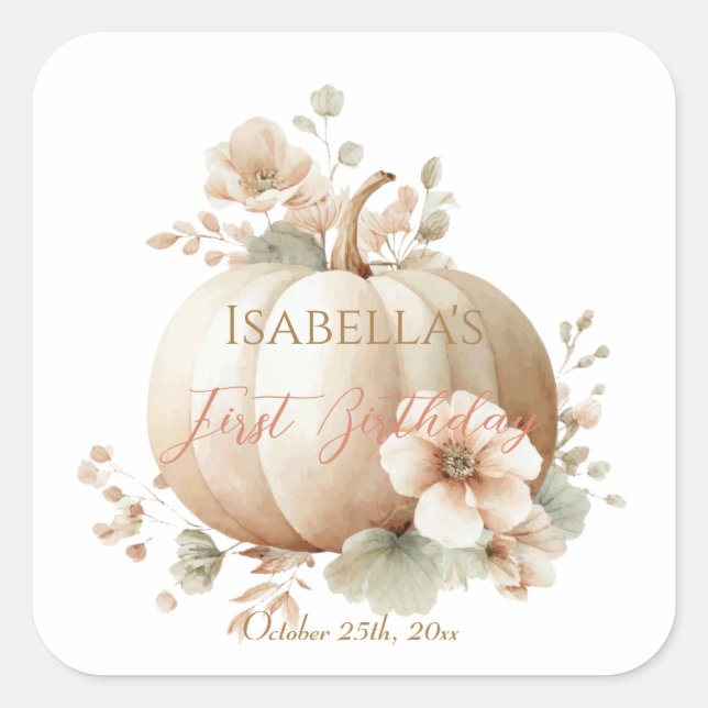 Title: Little Pumpkin First Birthday Sticker (Front)