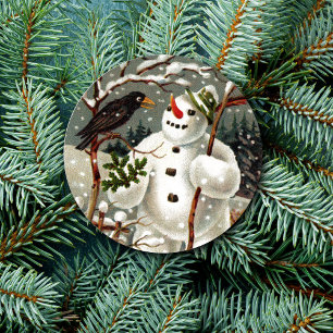 title:	Mr. Snowman and Mr. Crow Classic Round Sticker