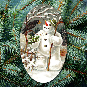 title:	Mr. Snowman and Mr. Crow Oval Sticker