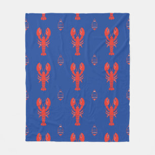 Title: Navy Blue & Red Lobster Coastal Fleece Blan Blanket