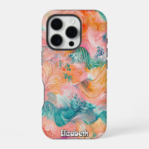 Title: "Oceanic Currents: Abstract Teal and Orange iPhone 16 Pro Case