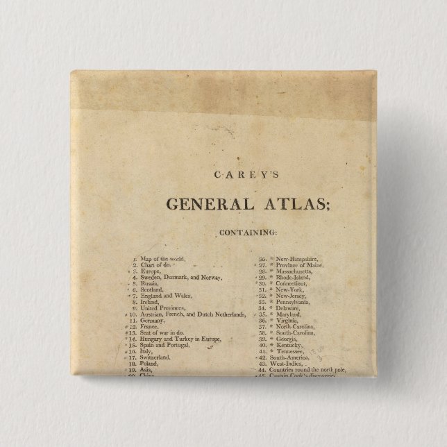 Title Page Carey's general atlas 2 Inch Square Button (Front)