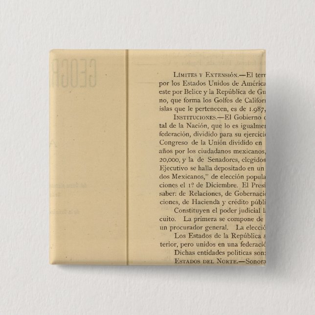 Title Page of 1874 Mexico Atlas 2 Inch Square Button (Front)