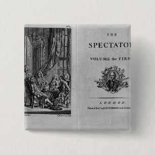 Title page of first volume of collected 2 inch square button